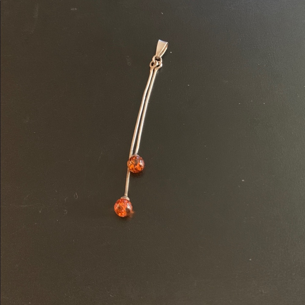 Elegant Amber Drop Pendant Necklace -925 silver